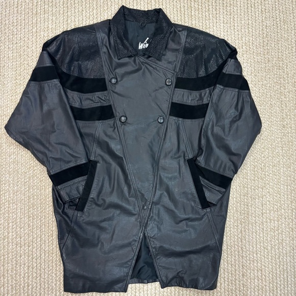 Vintage 80s Winlit Genuine Leather Moto JacketSuede & Snake TrimSize L